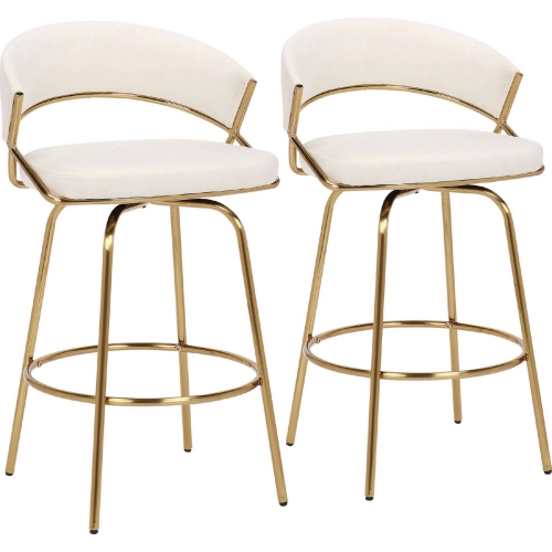 Jie Counter Stool in Gold Metal & Cream Velvet (Set of 2)